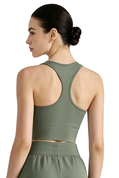 Brassière de sport JOY-STYLE Sculpt vert olive avec dos nageur pour un maintien optimal lors des entraînements
