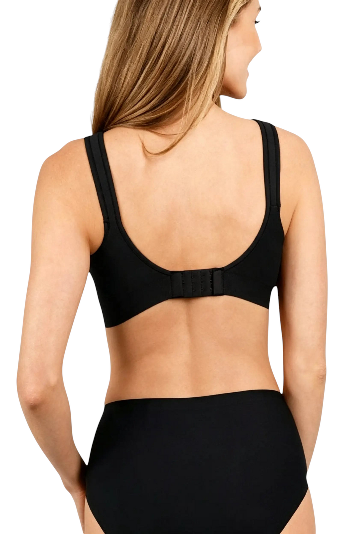 Vue arrière du soutien-gorge JOY-STYLE Curve Secret noir sans armatures offrant un maintien confortable et naturel