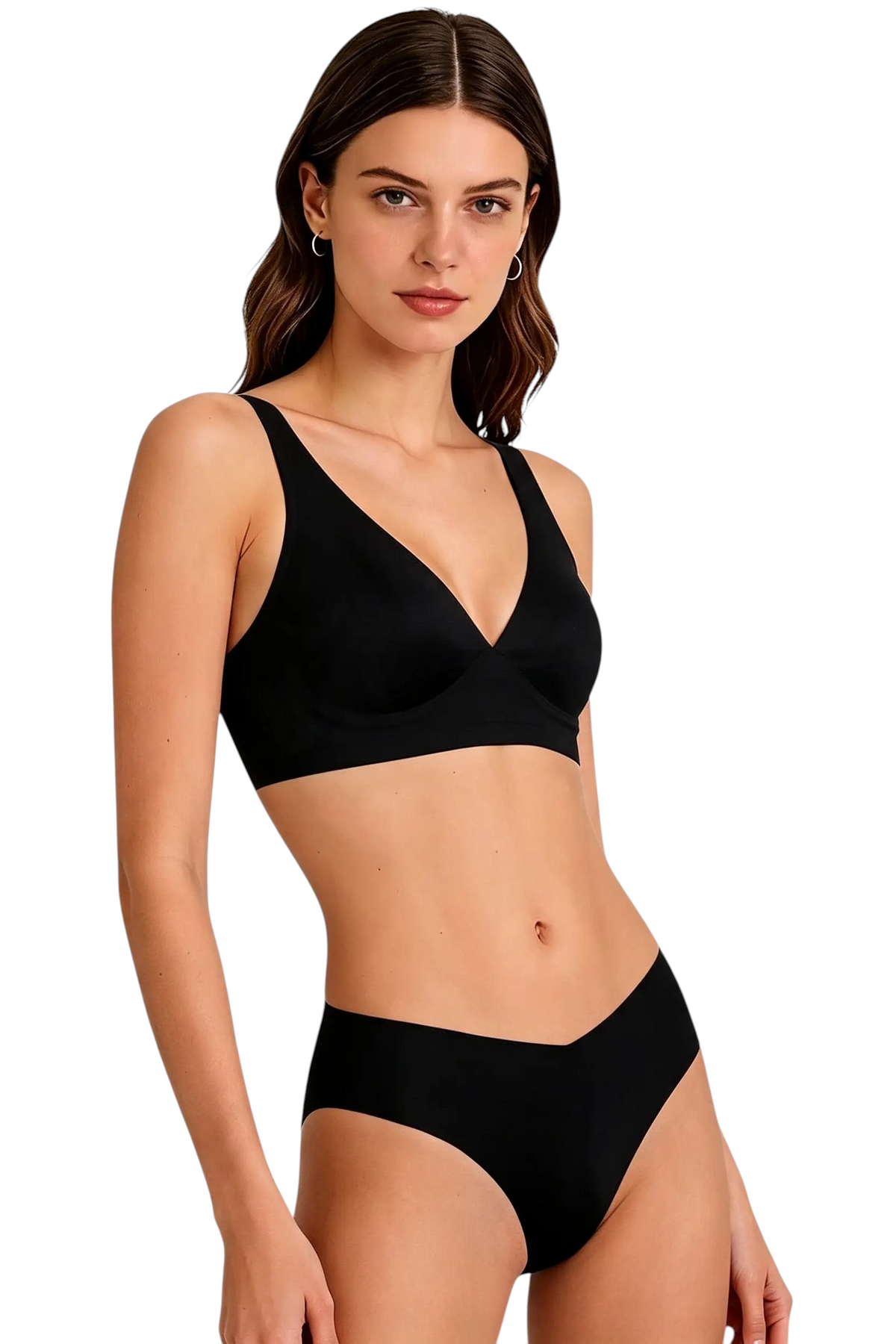 Ensemble lingerie noir JOY-STYLE Seamless sans coutures avec soutien-gorge et culotte confortable sur mannequin