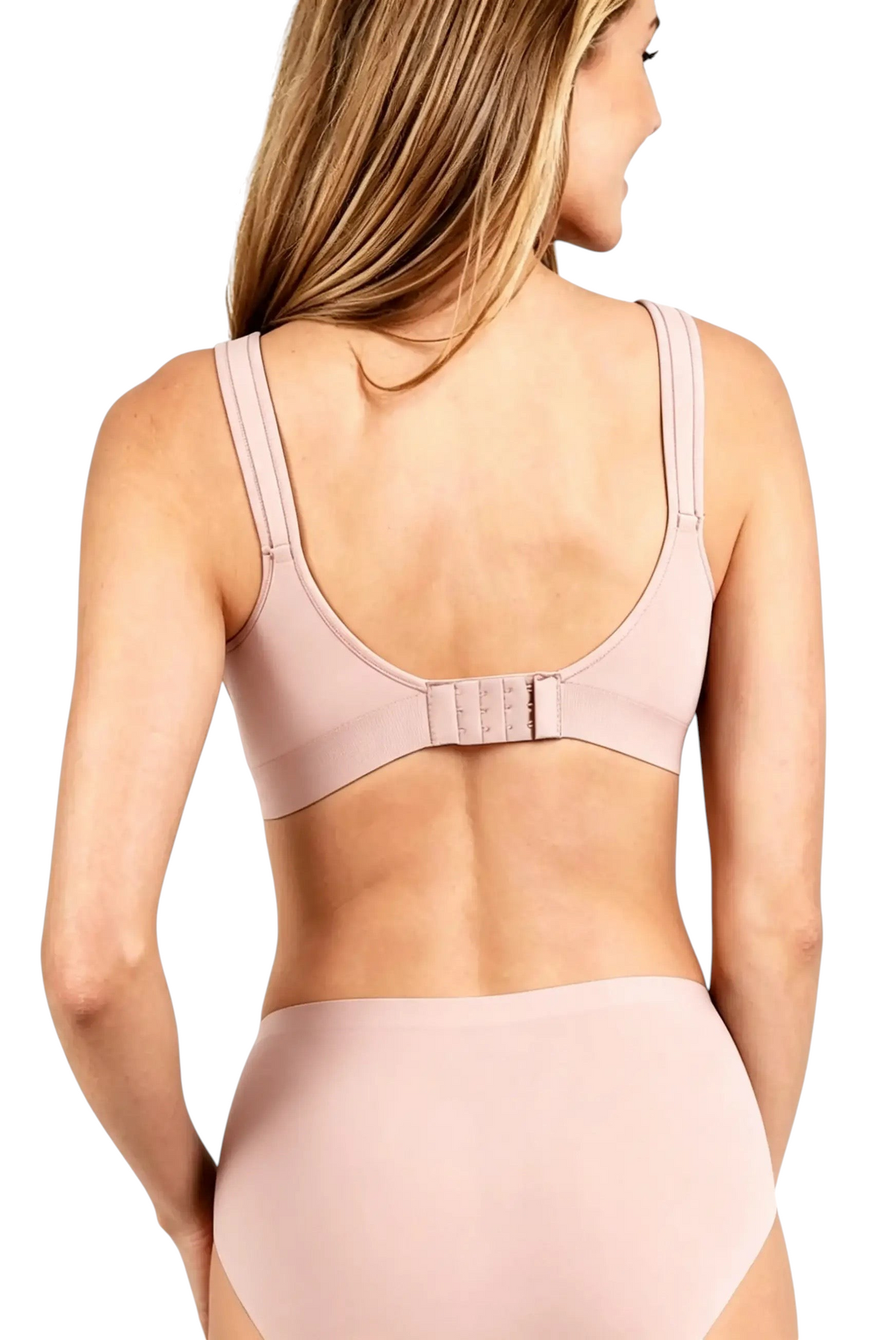 Vue arrière du soutien-gorge JOY-STYLE Curve Secret beige sans armatures avec larges bretelles confortables