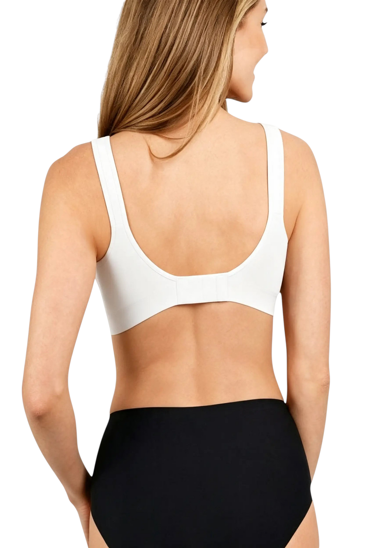 Vue arrière du soutien-gorge JOY-STYLE Curve Secret blanc sans armatures offrant un maintien confortable et naturel