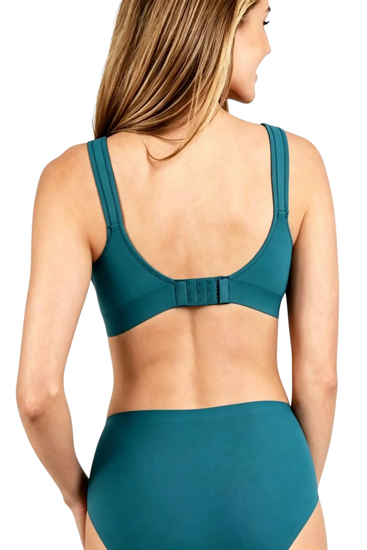 Vue arrière du soutien-gorge JOY-STYLE Curve Secret vert émeraude sans armatures avec larges bretelles confortables