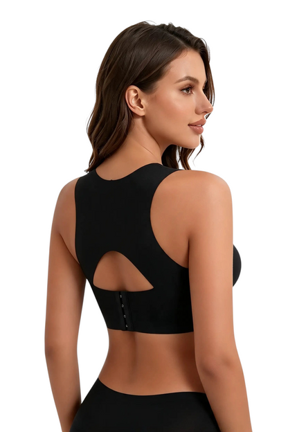 Soutien-gorge noir JOY-STYLE sans armatures avec dos nageur et fermeture à agrafes pour un maintien optimal