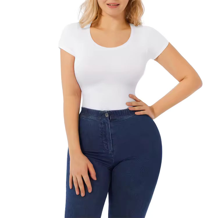 Body suit Sculptant Gainant Sans Coutures à Manches Courtes pour Femme