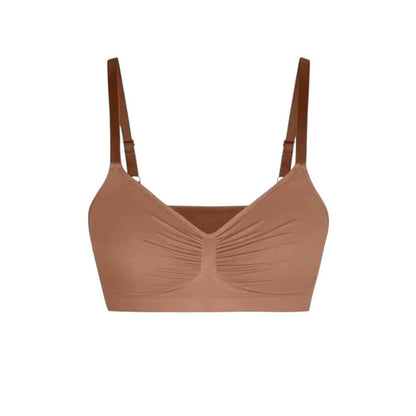 Soutien-gorge sans armatures qui remonte naturellement la poitrine.
