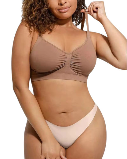 Soutien-gorge sans armatures qui remonte naturellement la poitrine.