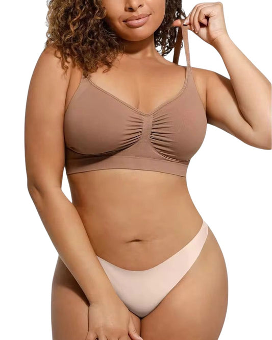 Soutien-gorge sans armatures qui remonte naturellement la poitrine.