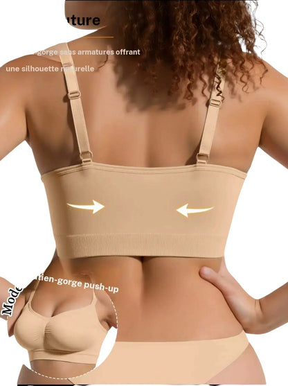 Soutien-gorge sans armatures qui remonte naturellement la poitrine.