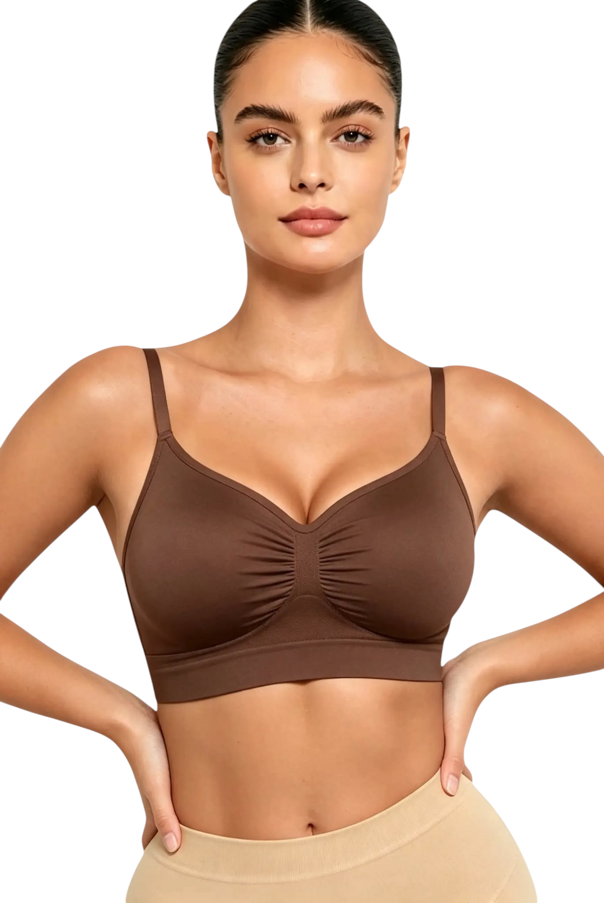 Soutien-gorge gainant JOY-STYLE marron sans armatures avec bretelles réglables pour un maintien naturel et confortable