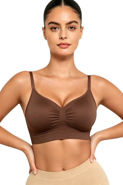 Soutien-gorge gainant JOY-STYLE marron sans armatures avec bretelles réglables pour un maintien naturel et confortable
