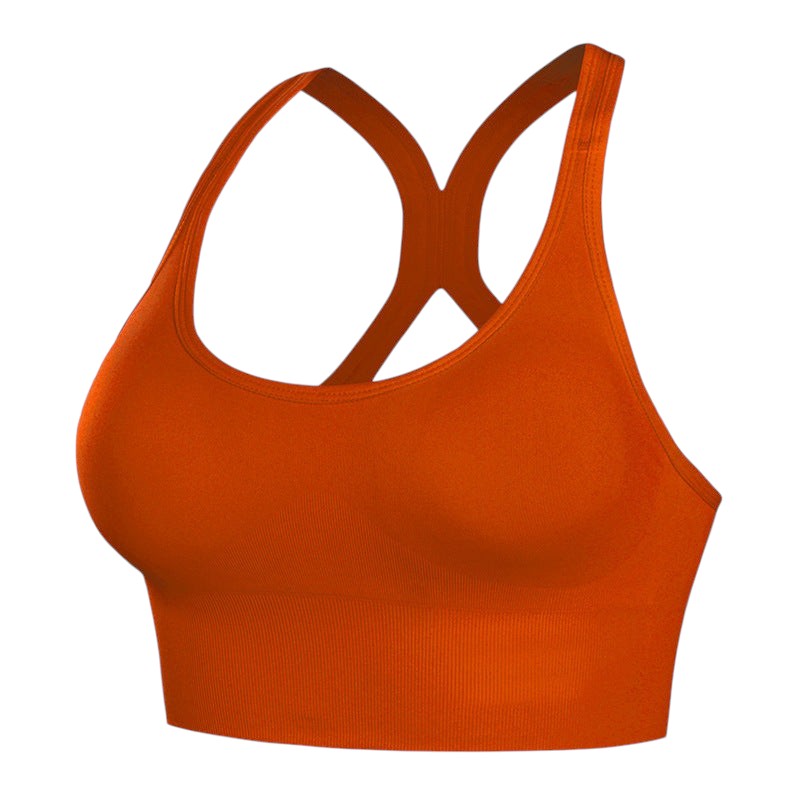Brassière de sport orange JOY-STYLE à dos nu avec maintien renforcé et tissu respirant effet seconde peau