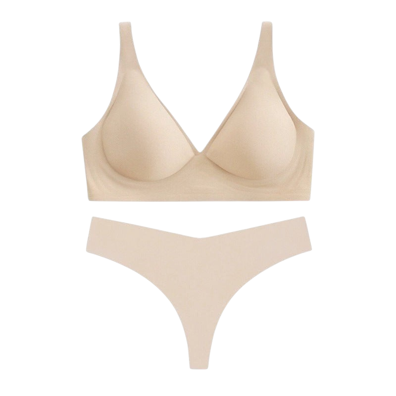 Ensemble lingerie JOY-STYLE beige sans coutures avec soutien-gorge sans armatures et string assorti