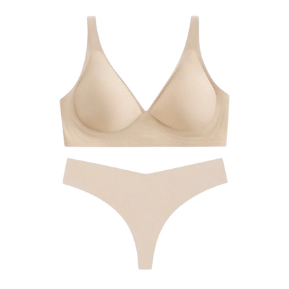 Ensemble lingerie JOY-STYLE beige sans coutures avec soutien-gorge sans armatures et string assorti