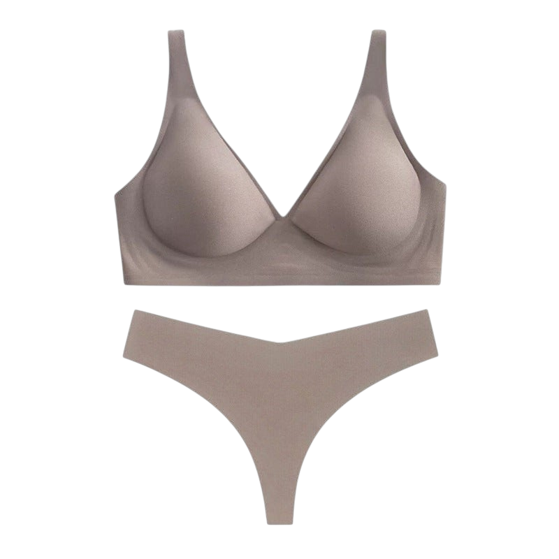 Ensemble lingerie JOY-STYLE beige sans coutures avec soutien-gorge sans armatures et string assorti