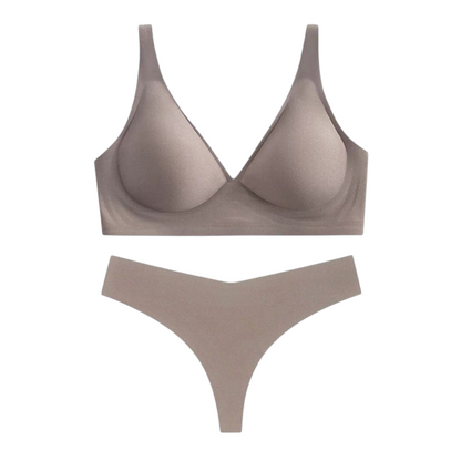 Ensemble lingerie JOY-STYLE beige sans coutures avec soutien-gorge sans armatures et string assorti