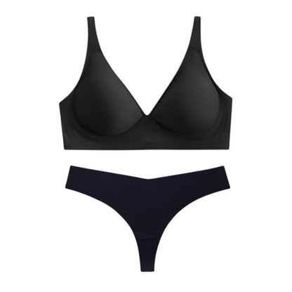 Ensemble lingerie noir JOY-STYLE sans coutures avec soutien-gorge sans armatures et string confortable