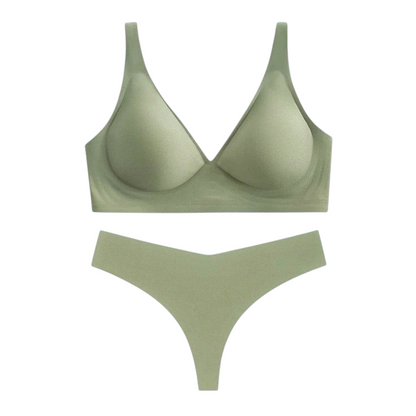 Ensemble lingerie JOY-STYLE vert sauge sans coutures avec soutien-gorge sans armatures et string assorti